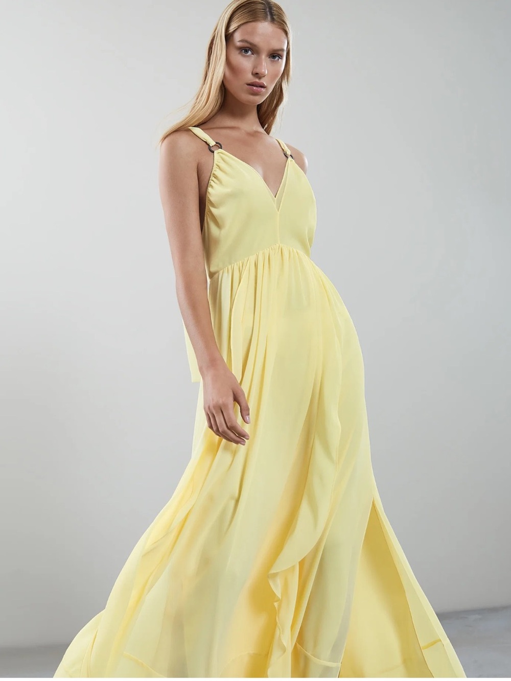 Reiss Pale Yellow V-Neck Maxi Dress